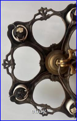 Antique Cast Iron 5-Light Art Deco Chandelier Fixture Vtg Ceiling Lamp for Parts