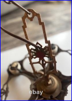 Antique Cast Iron 5-Light Art Deco Chandelier Fixture Vtg Ceiling Lamp for Parts Antique Cast Iron 5-Light Art Deco Chandelier Fixture Vtg Ceiling Lamp for Parts