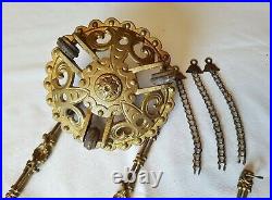 Antique Cast Iron Hanging Kerosene / Oil Lamp Parts chains, pulley