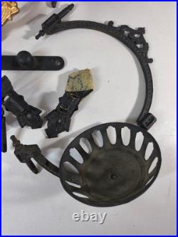Antique Cast Iron Kerosene Lamp Wall Brackets Lot Vintage Hardware & Parts