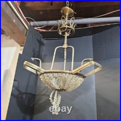 Antique Classical 4 LIGHT Crystal Basket CHANDELIER brass project parts federal