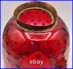 Antique Cranberry Red Hobnail Thumbprint Glass Hanging Lamp Shade FOR PARTS