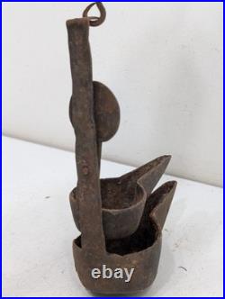 Antique Early 19th Century Cast Iron Whale Blubber Lard Oil Lamp Parts AS-IS