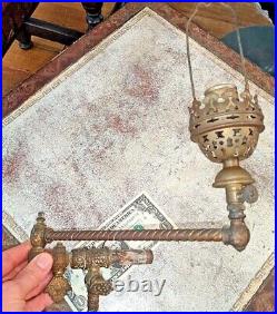 Antique Eastlake Brass Gas Lamp Arm w Valve Burner & Shade Fitters Parts Restore