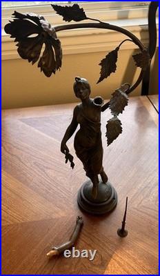 Antique Emmanuel Villanis Art Nouveau Figural Lady Lamp Base Parts Repair Signed