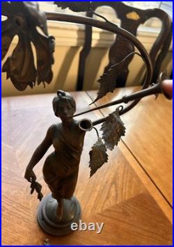 Antique Emmanuel Villanis Art Nouveau Figural Lady Lamp Base Parts Repair Signed