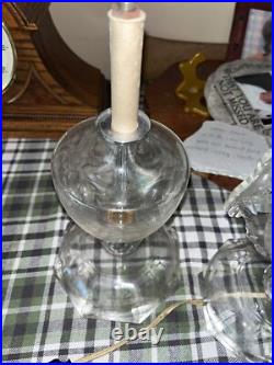 Antique Etched Glass Hurricane Table Boudoir Crystal Prism Electric Lamp & Parts