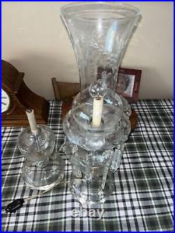 Antique Etched Glass Hurricane Table Boudoir Crystal Prism Electric Lamp & Parts