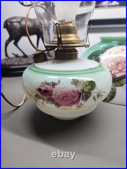 Antique Floral Pink Rose Victorian Oil Lamp Conversion Parts Only Antique Floral Pink Rose Victorian Oil Lamp Conversion Parts Only