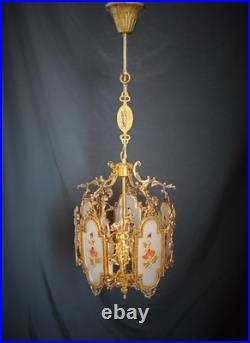 Antique French Art Nouveau Brass Angel Venus Chandelier