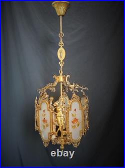 Antique French Art Nouveau Brass Angel Venus Chandelier