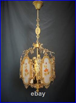 Antique French Art Nouveau Brass Angel Venus Chandelier