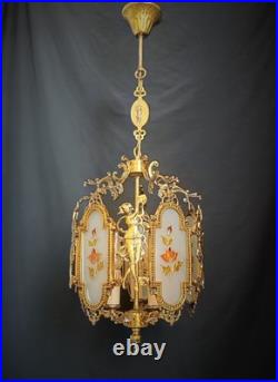 Antique French Art Nouveau Brass Angel Venus Chandelier