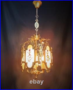 Antique French Art Nouveau Brass Angel Venus Chandelier