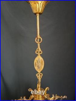 Antique French Art Nouveau Brass Angel Venus Chandelier