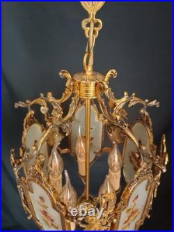 Antique French Art Nouveau Brass Angel Venus Chandelier