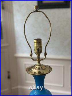 Antique French Blue Opaline Lamp / 20h / Brass Base And Fittings