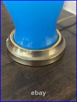 Antique French Blue Opaline Lamp / 20h / Brass Base And Fittings