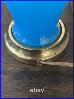 Antique French Blue Opaline Lamp / 20h / Brass Base And Fittings