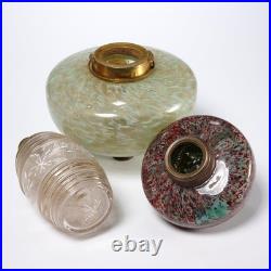 Antique French Glass Kerosene Oil Lamp Font Parts 3pc Lot Iris Apfel Collection