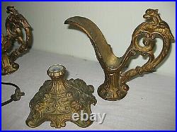 Antique GOTHIC Castle Brass GRIFFIN GARGOYLE Vintage Table Lamp Pair Parts Lot
