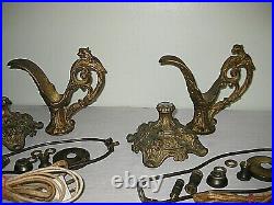 Antique GOTHIC Castle Brass GRIFFIN GARGOYLE Vintage Table Lamp Pair Parts Lot