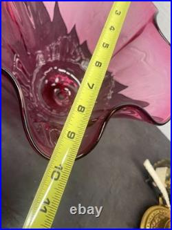 Antique Hand Blown Victorian Cranberry Glass, SHADE, VASE, BOWL, FOR PARTS