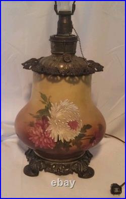 Antique Hand-Painted GWTW Lamp Converted To Electric P&A Patented Apr 11 1893