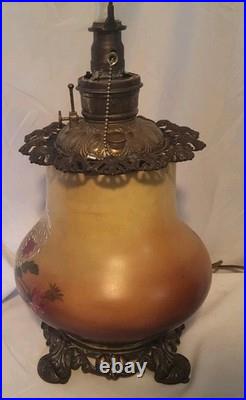 Antique Hand-Painted GWTW Lamp Converted To Electric P&A Patented Apr 11 1893