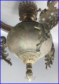 Antique Hanging Library Man and Woman Lamp Brass (Parts), Electric