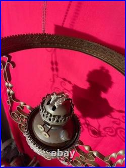 Antique Hanging Oil Lamp Hand Painted Shade Mostly Matching Parts Dual Burner
