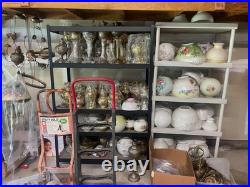 Antique Hanging Oil Lamp Hand Painted Shade Mostly Matching Parts Dual Burner
