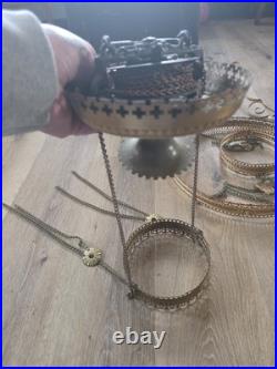 Antique Hanging Parlor Oil Lamp Parts Lot Uranium Arm Frame Motor Pully H&B