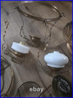 Antique Hanging Parlor Oil Lamp Parts Lot Uranium Arm Frame Motor Pully H&B
