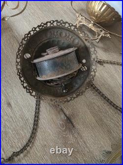 Antique Hanging Parlor Oil Lamp Parts Lot Uranium Arm Frame Motor Pully H&B