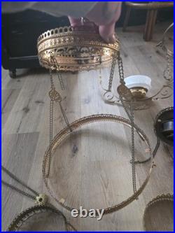 Antique Hanging Parlor Oil Lamp Parts Lot Uranium Arm Frame Motor Pully H&B