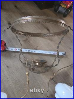 Antique Hanging Parlor Oil Lamp Parts Lot Uranium Arm Frame Motor Pully H&B
