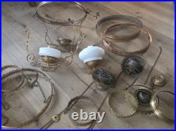 Antique Hanging Parlor Oil Lamp Parts Lot Uranium Arm Frame Motor Pully H&B