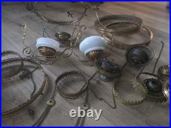 Antique Hanging Parlor Oil Lamp Parts Lot Uranium Arm Frame Motor Pully H&B