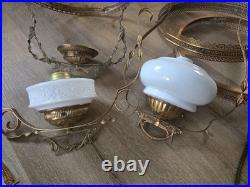 Antique Hanging Parlor Oil Lamp Parts Lot Uranium Arm Frame Motor Pully H&B