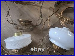 Antique Hanging Parlor Oil Lamp Parts Lot Uranium Arm Frame Motor Pully H&B