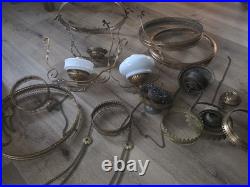 Antique Hanging Parlor Oil Lamp Parts Lot Uranium Arm Frame Motor Pully H&B