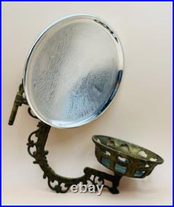 Antique Iron Metal Oil Lamp Wall Bracket Acme 8 Mercury Glass Reflector