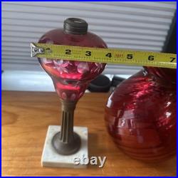 Antique Kerosene Cranberry Lamp Parts Etched Base & Swirl Glass Shade