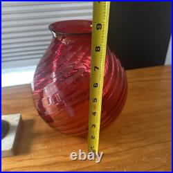 Antique Kerosene Cranberry Lamp Parts Etched Base & Swirl Glass Shade