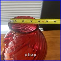 Antique Kerosene Cranberry Lamp Parts Etched Base & Swirl Glass Shade