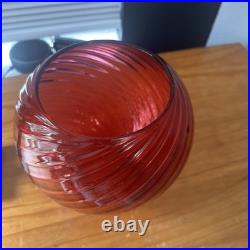 Antique Kerosene Cranberry Lamp Parts Etched Base & Swirl Glass Shade