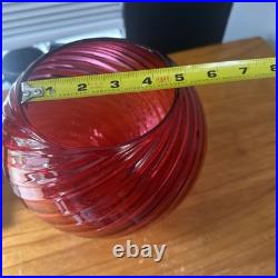 Antique Kerosene Cranberry Lamp Parts Etched Base & Swirl Glass Shade