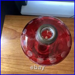 Antique Kerosene Cranberry Lamp Parts Etched Base & Swirl Glass Shade