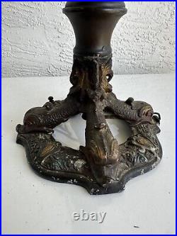 Antique Koi dolphin fish base triple arm vase table lamp base parts restore 2B